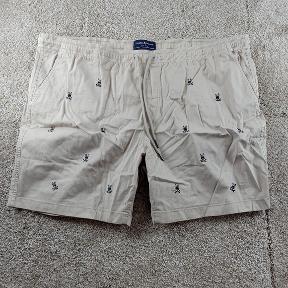 Psycho Bunny Shorts Mens 3XL Beige Sandstone Isles Geometric‎ Logo Elastic Waist - Picture 1 of 12